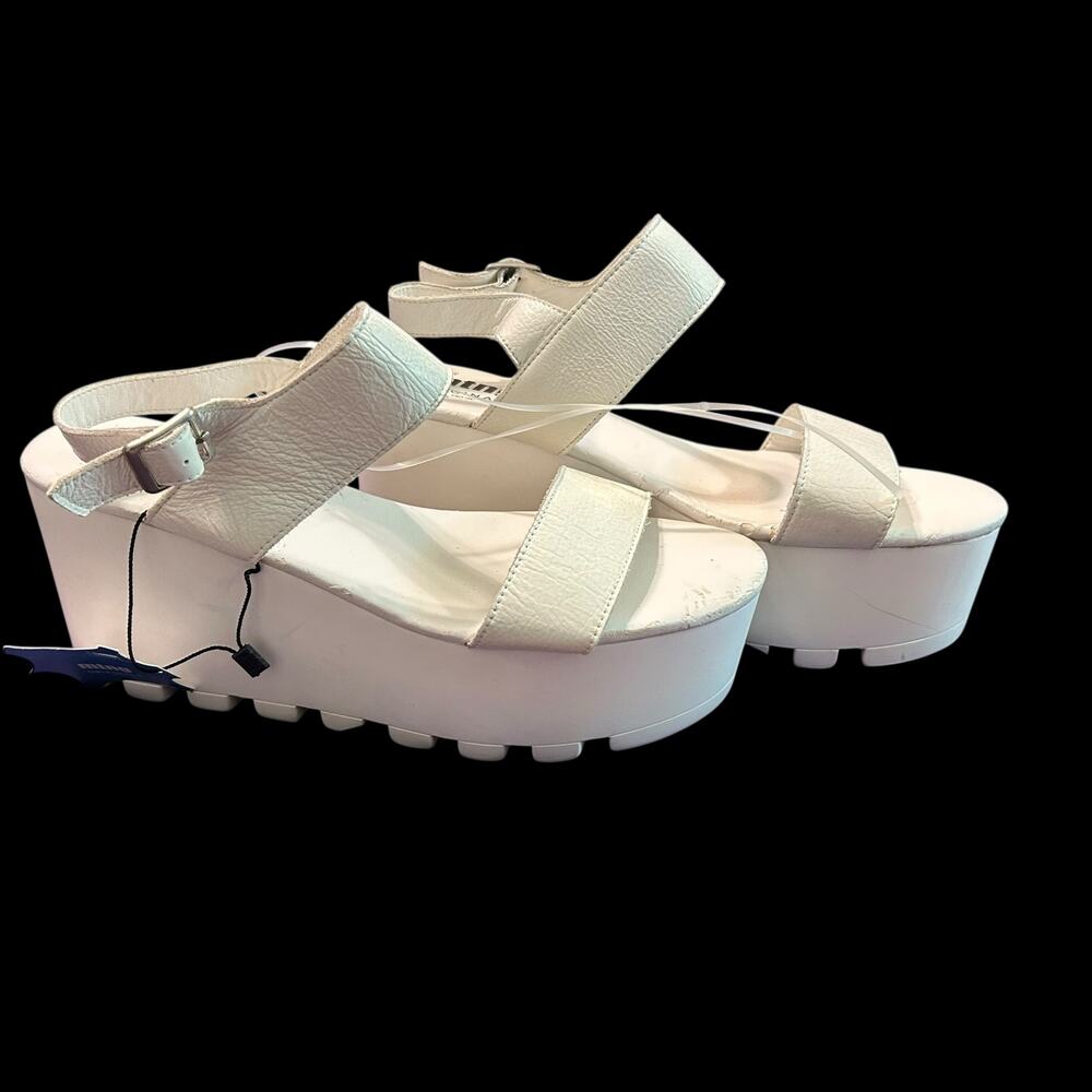 mtng PIEL Leather Moiphen Chunky Sandals SZ 40/9.5 NWT FLAWS White